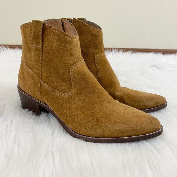 Madewell Tan Suede Western Style Ankle Boots Side Zip Made in Brazil Women's 7 - Picture 10 of 10